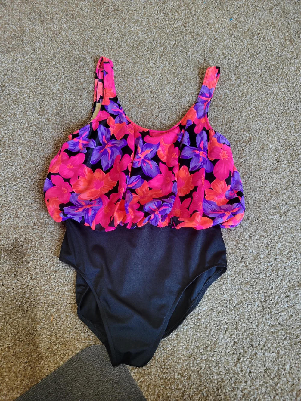 Vintage Secret Solutions one piece Women's Swimsuit pink purple floral black 10